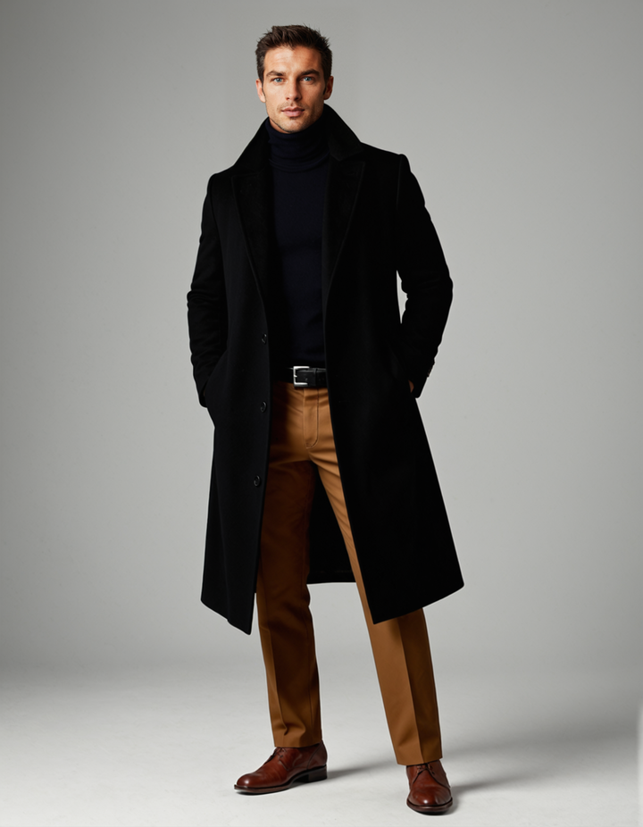 Padded Notch Lapel Longline Coat for Men