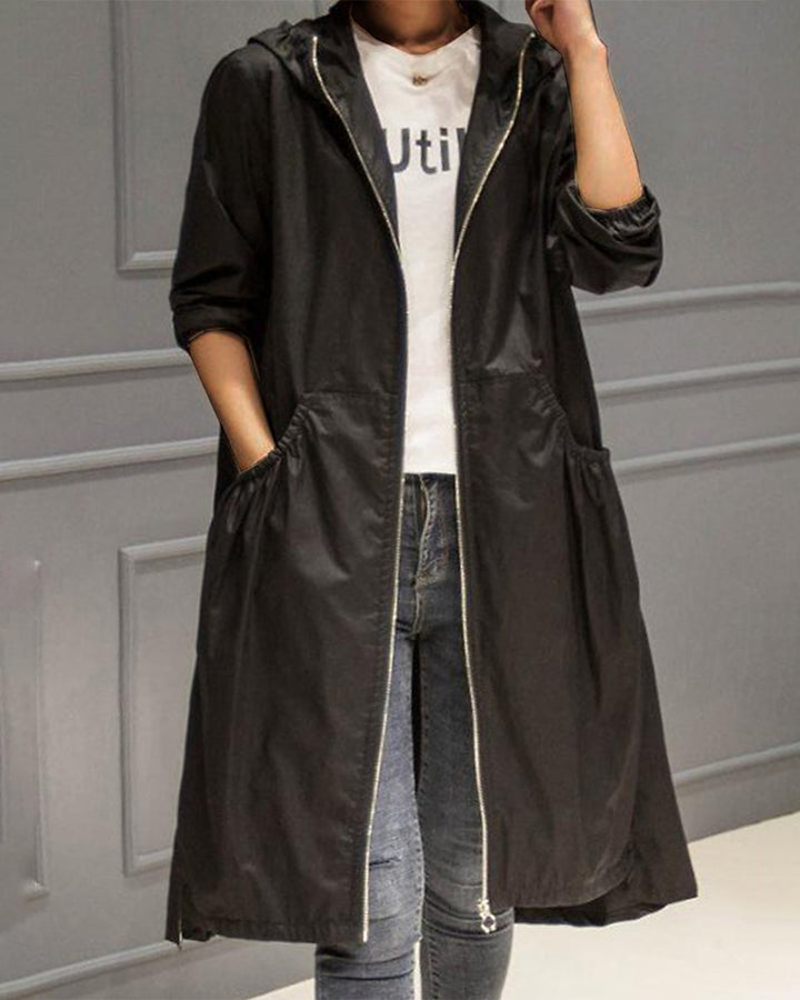 Oversized Hooded Trench Coat Fluid Relaxed Fit Women