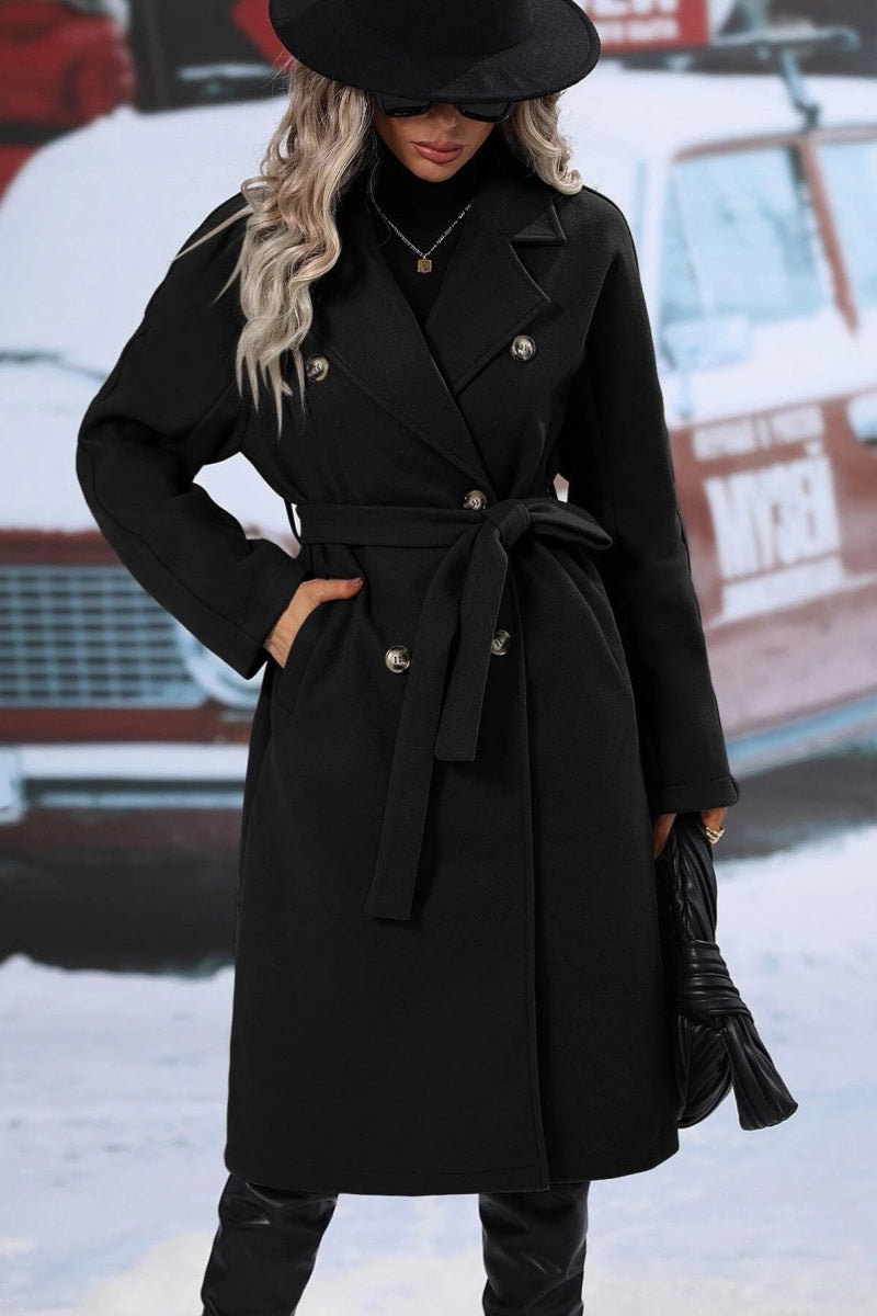 Womens Belted Trench Coat Structured Draped Classic