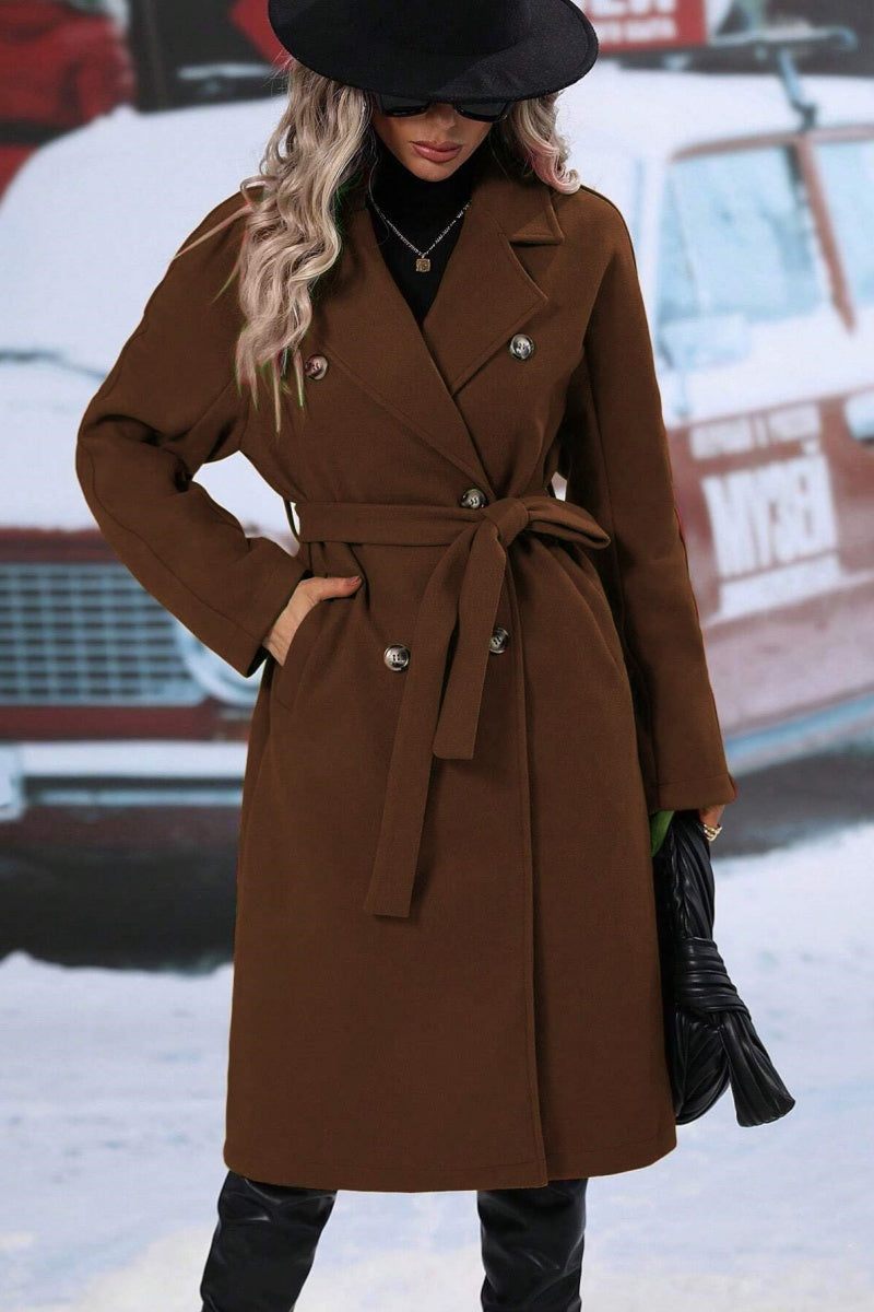 Womens Belted Trench Coat Structured Draped Classic
