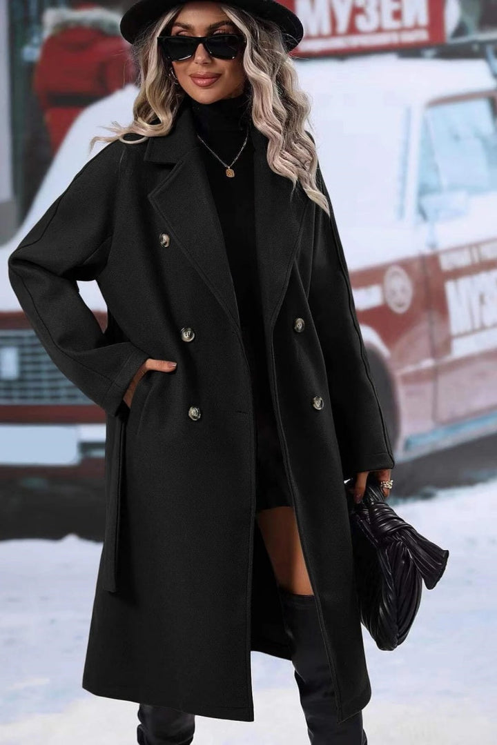 Womens Belted Trench Coat Structured Draped Classic