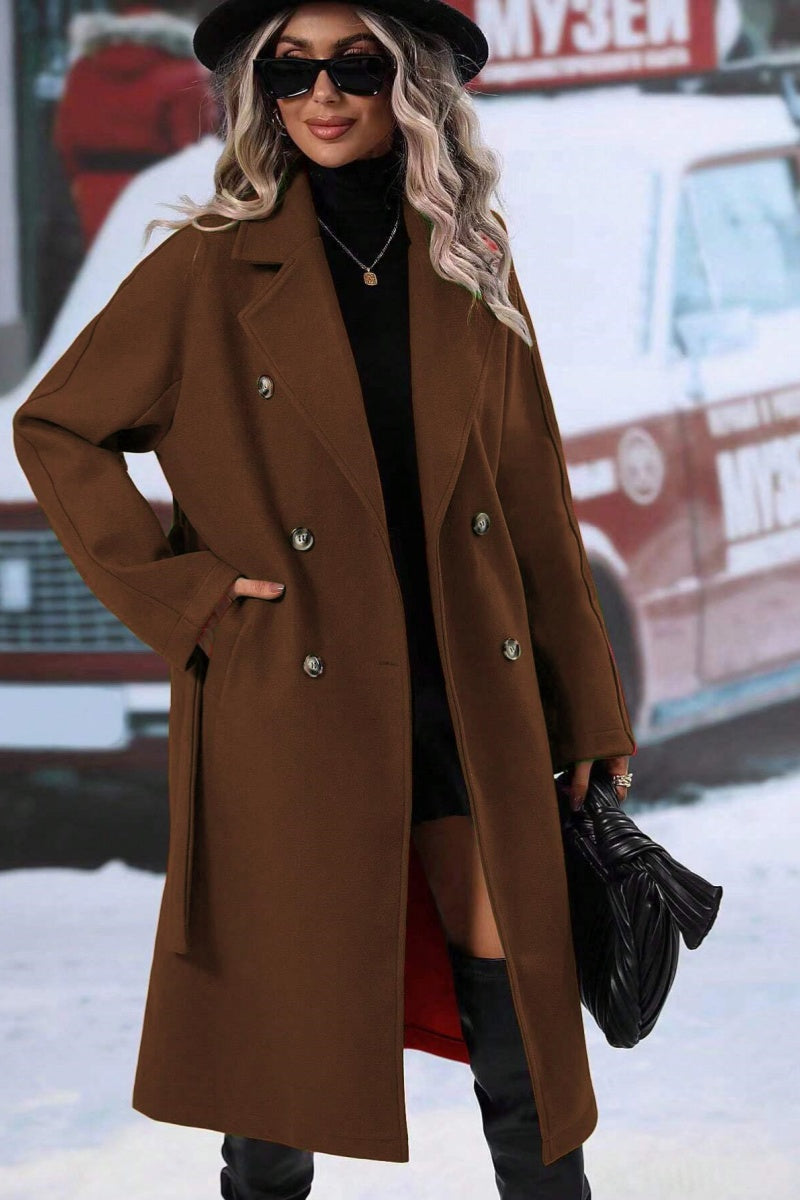 Womens Belted Trench Coat Structured Draped Classic
