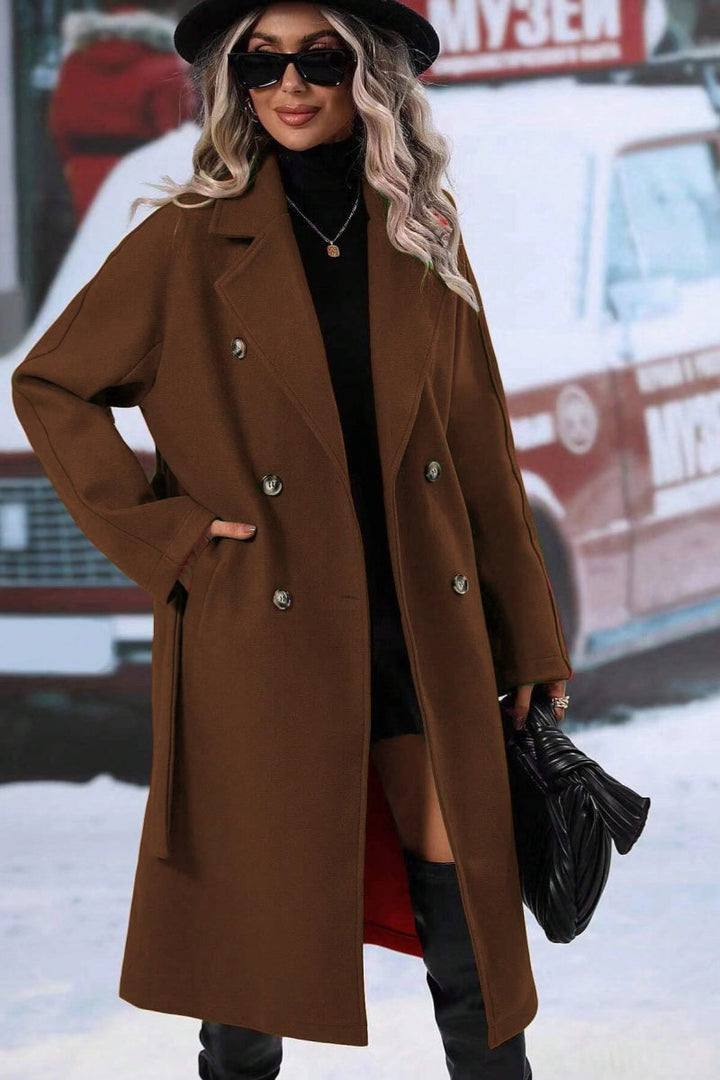 Womens Belted Trench Coat Structured Draped Classic