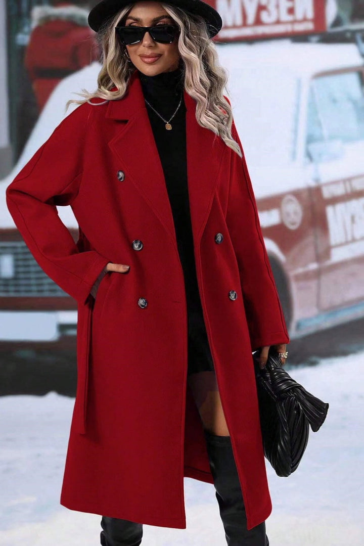 Womens Belted Trench Coat Structured Draped Classic