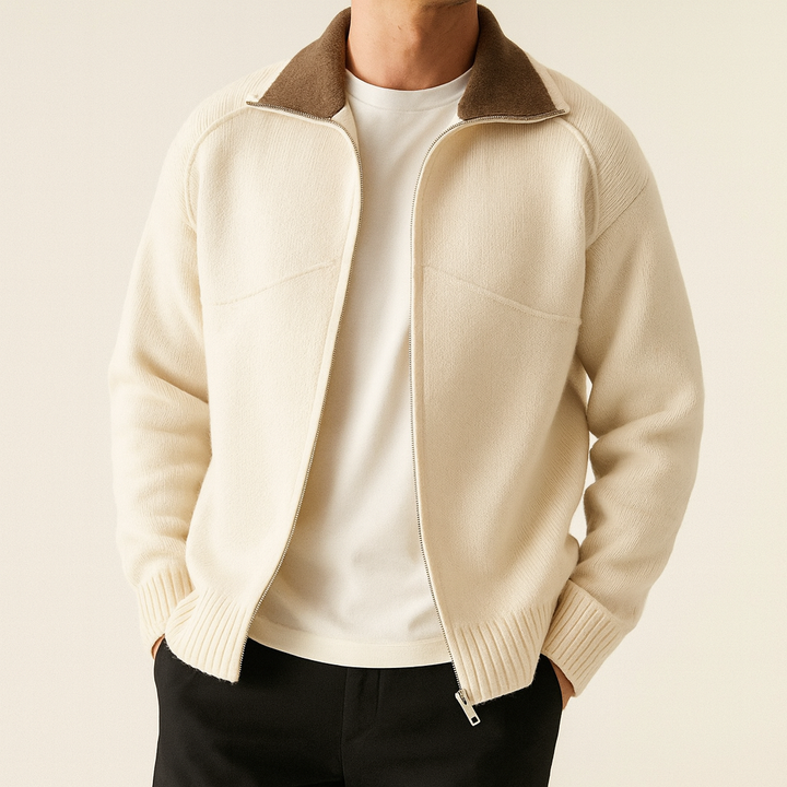 Draped Mock Neck Oversized Cardigan for Men
