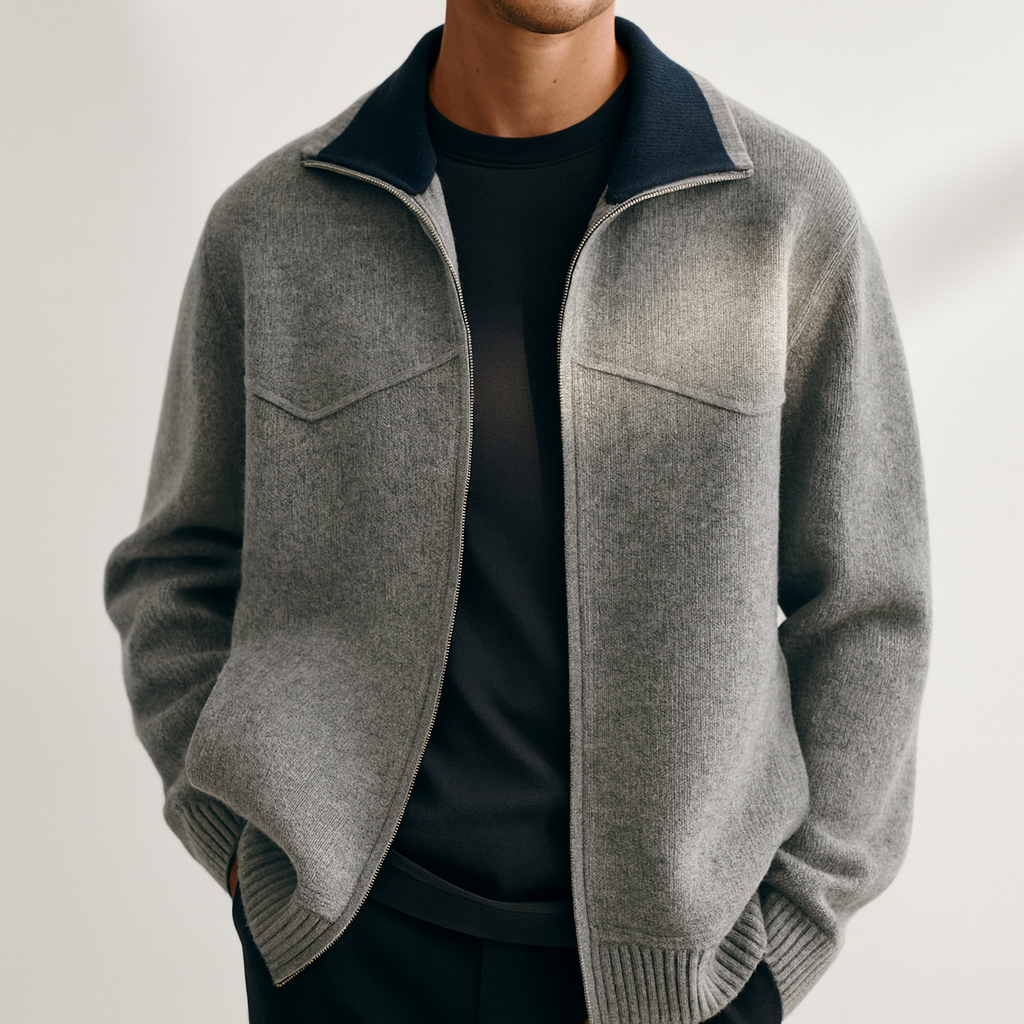 Draped Mock Neck Oversized Cardigan for Men