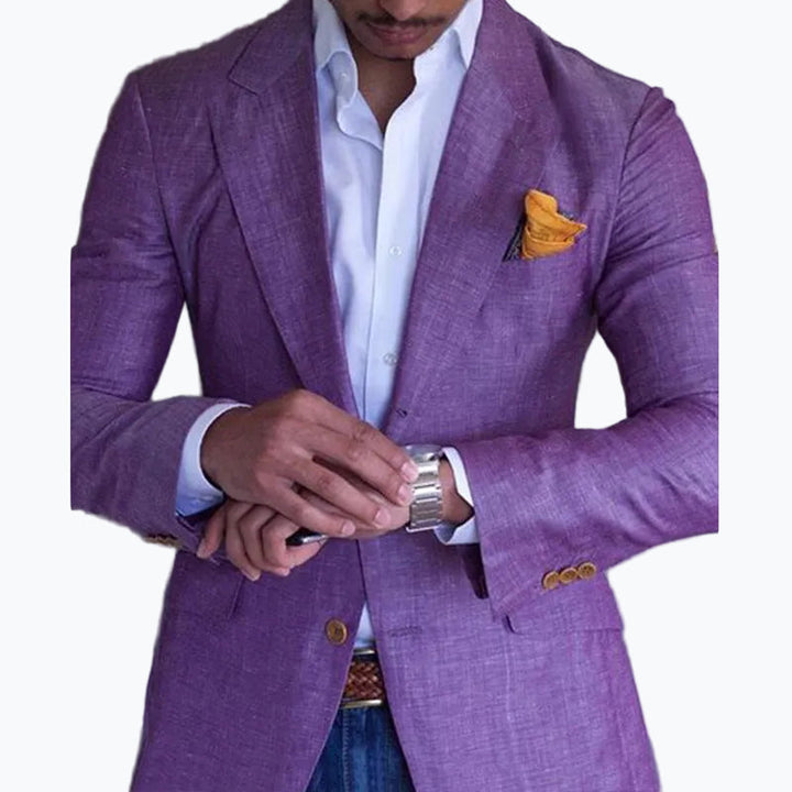 Mens Woven Blazer Notched Lapel Two Button Formal Jacket