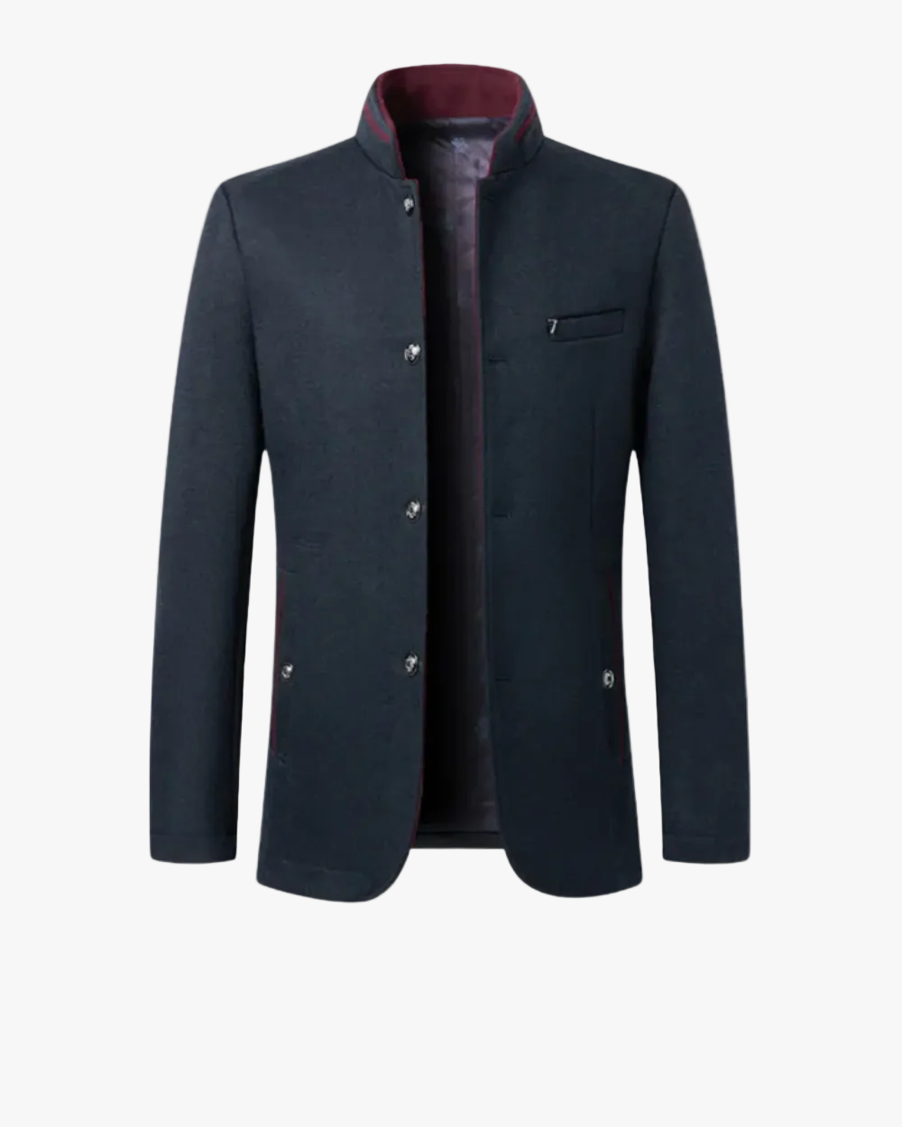 Men Formal Woven Blazer Stand Collar Button Front