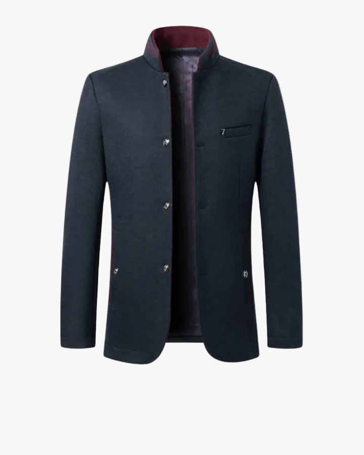 Men Formal Woven Blazer Stand Collar Button Front