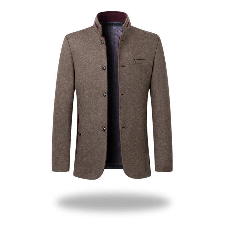 Men Formal Woven Blazer Stand Collar Button Front