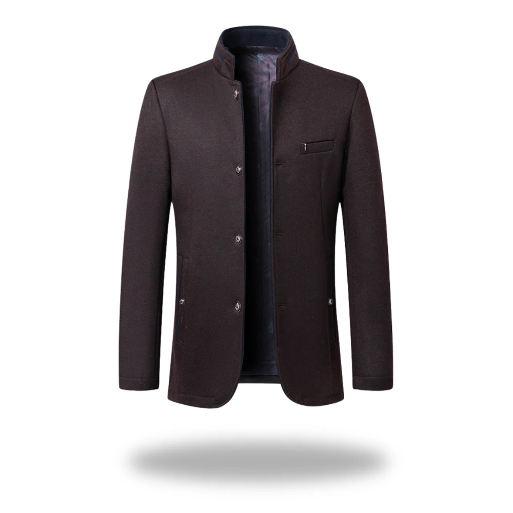 Men Formal Woven Blazer Stand Collar Button Front