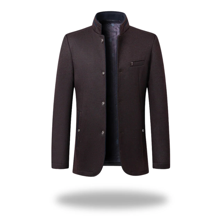 Men Formal Woven Blazer Stand Collar Button Front