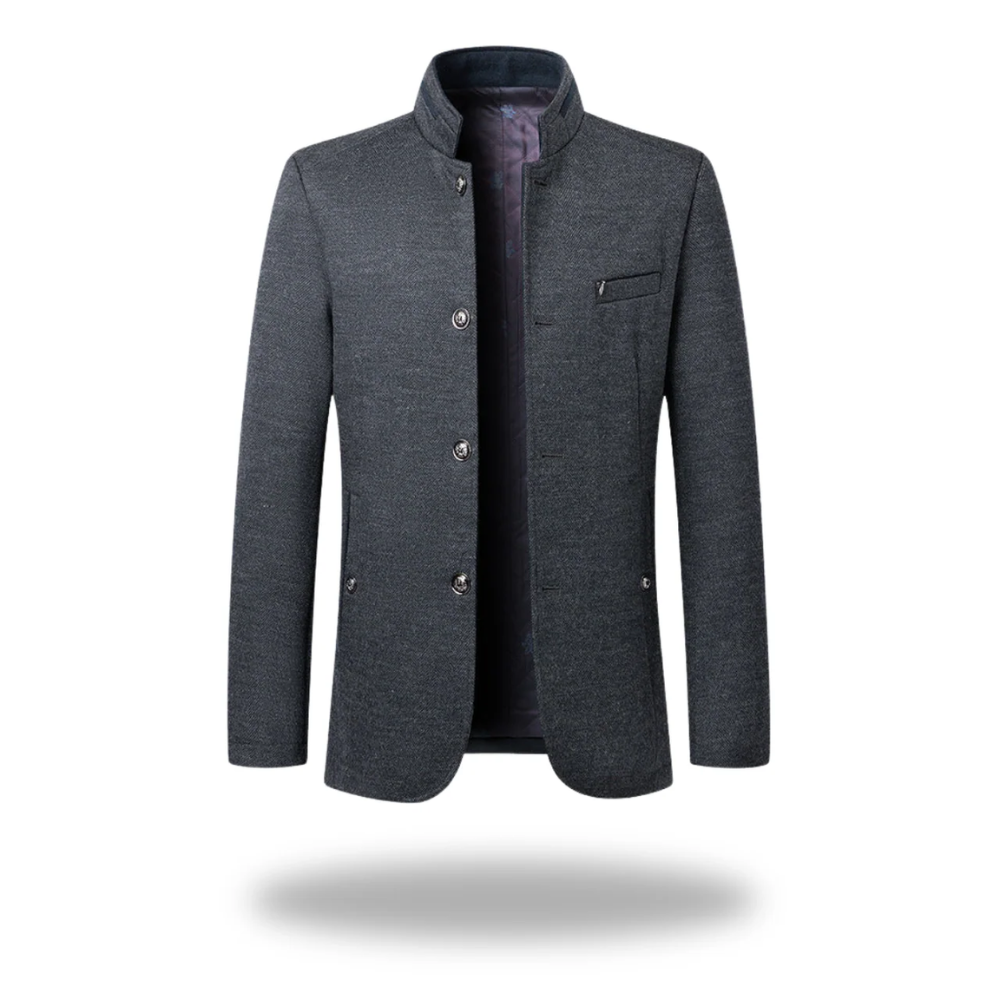 Men Formal Woven Blazer Stand Collar Button Front