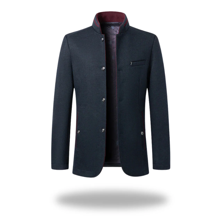 Men Formal Woven Blazer Stand Collar Button Front