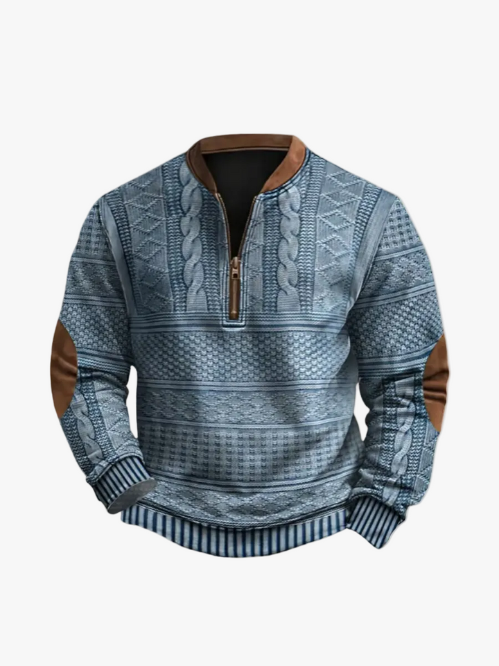 Mens Quarter Zip Knit Sweater Cable Pattern Panels