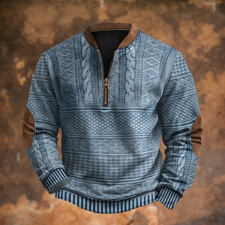 Mens Quarter Zip Knit Sweater Cable Pattern Panels