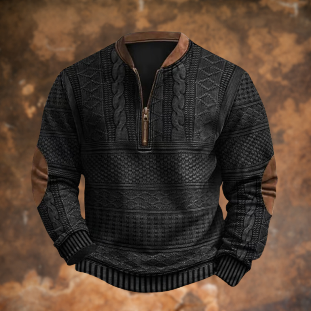 Mens Quarter Zip Knit Sweater Cable Pattern Panels