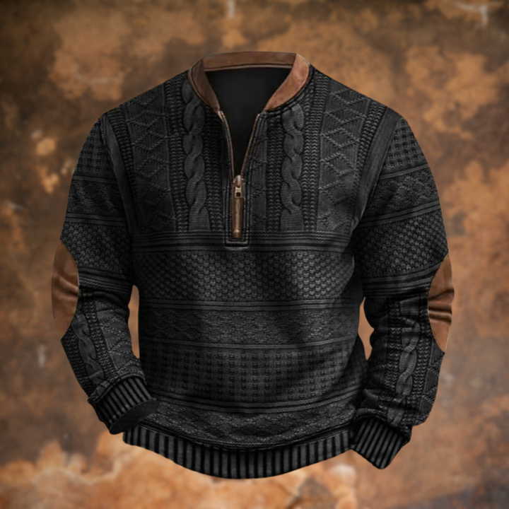 Mens Quarter Zip Knit Sweater Cable Pattern Panels