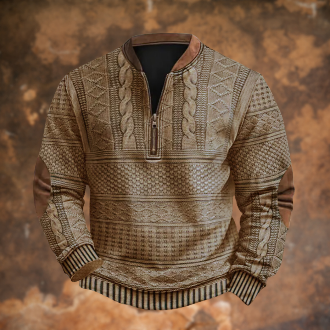 Mens Quarter Zip Knit Sweater Cable Pattern Panels