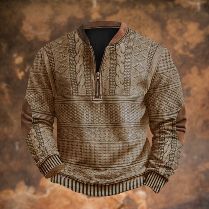 Mens Quarter Zip Knit Sweater Cable Pattern Panels