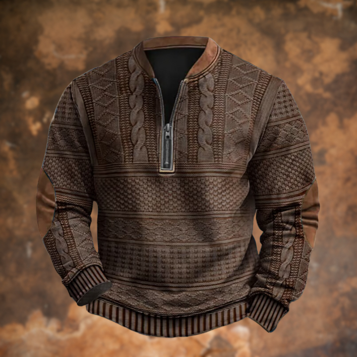 Mens Quarter Zip Knit Sweater Cable Pattern Panels