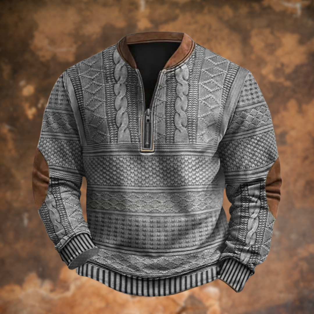 Mens Quarter Zip Knit Sweater Cable Pattern Panels