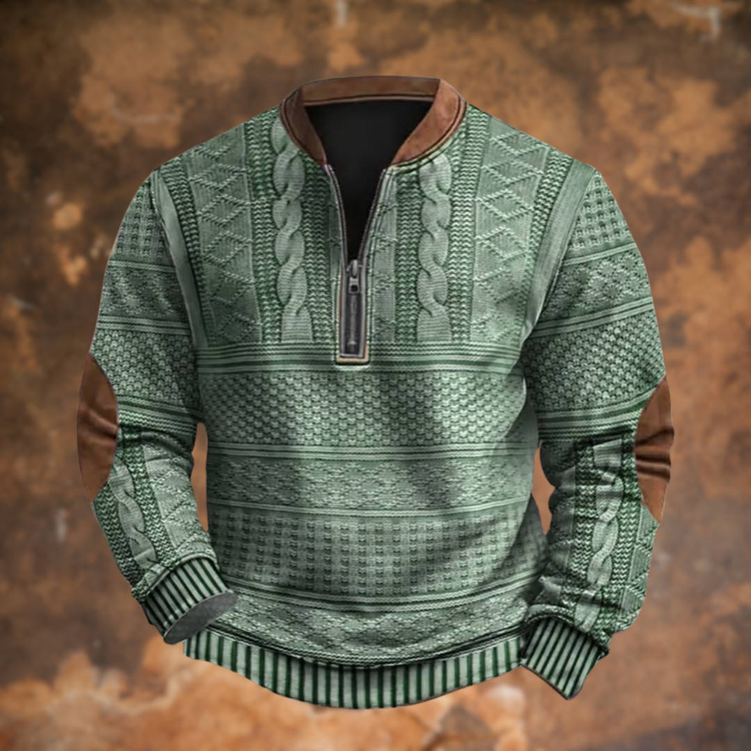 Mens Quarter Zip Knit Sweater Cable Pattern Panels