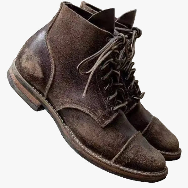 Mens Leather Lace Up Ankle Boots Cap Toe Welt Stitch