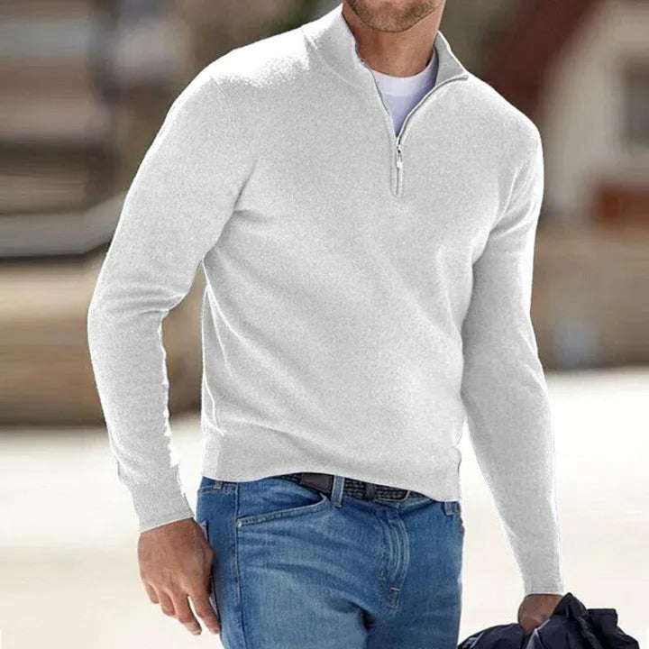 Men Polyester Knit Quarter Zip Sweater Ribbed Hem