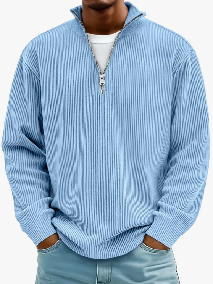 Mens Ribbed Knit Quarter Zip Sweater Stand Collar