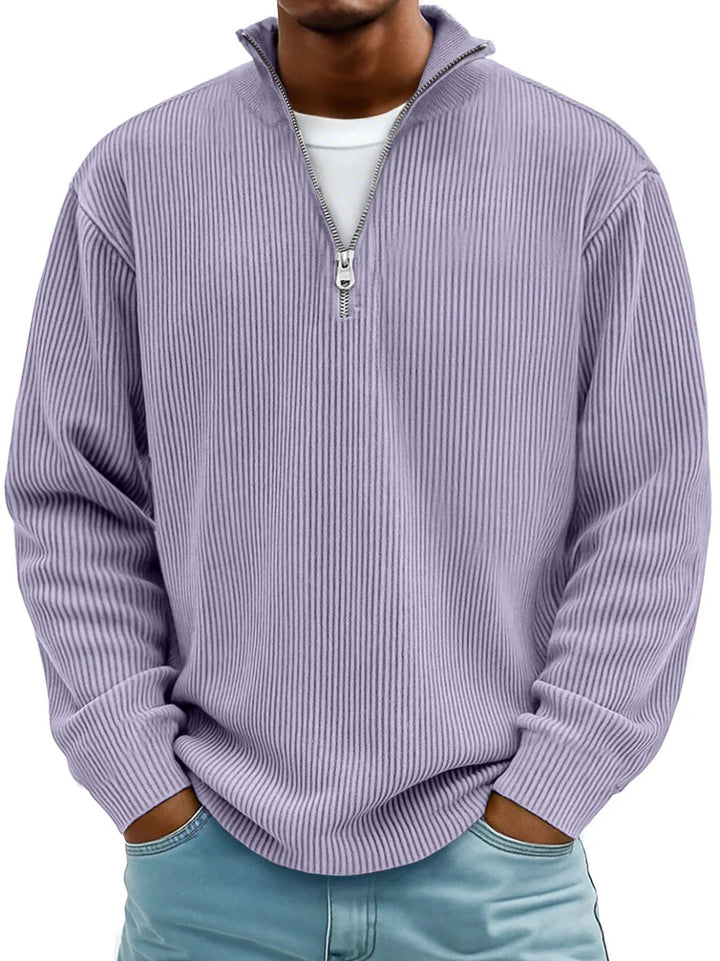 Mens Ribbed Knit Quarter Zip Sweater Stand Collar