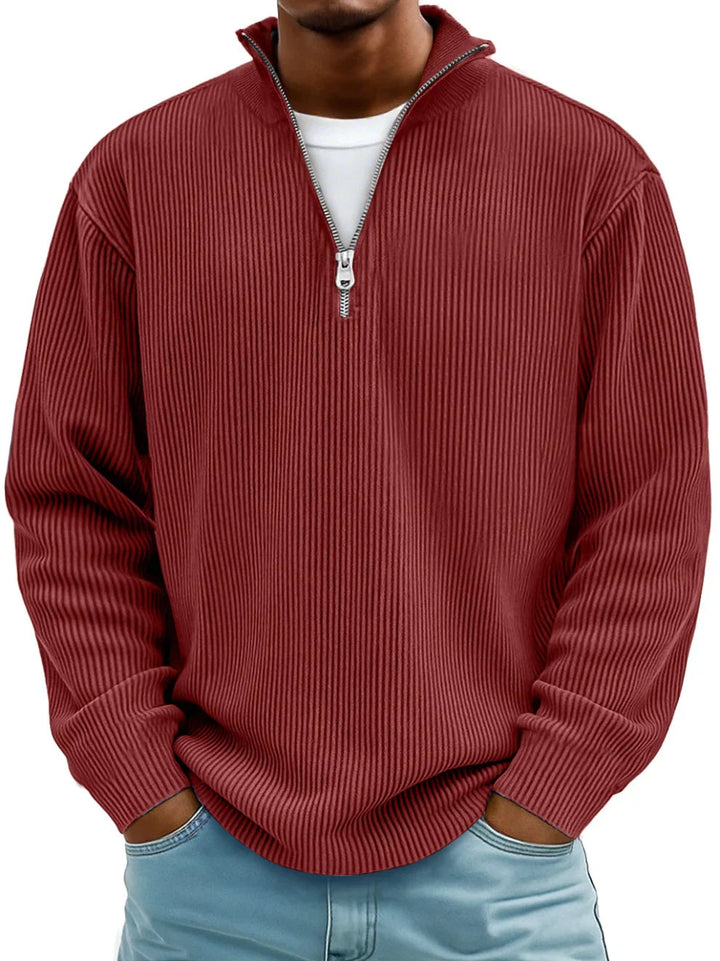Mens Ribbed Knit Quarter Zip Sweater Stand Collar