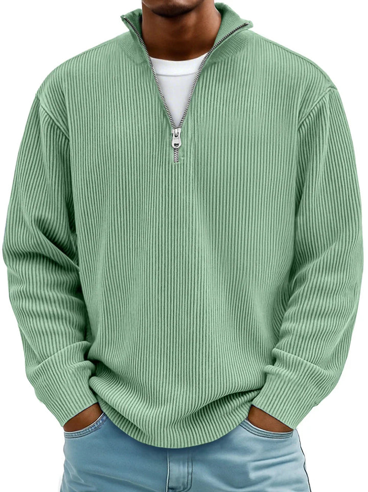 Mens Ribbed Knit Quarter Zip Sweater Stand Collar