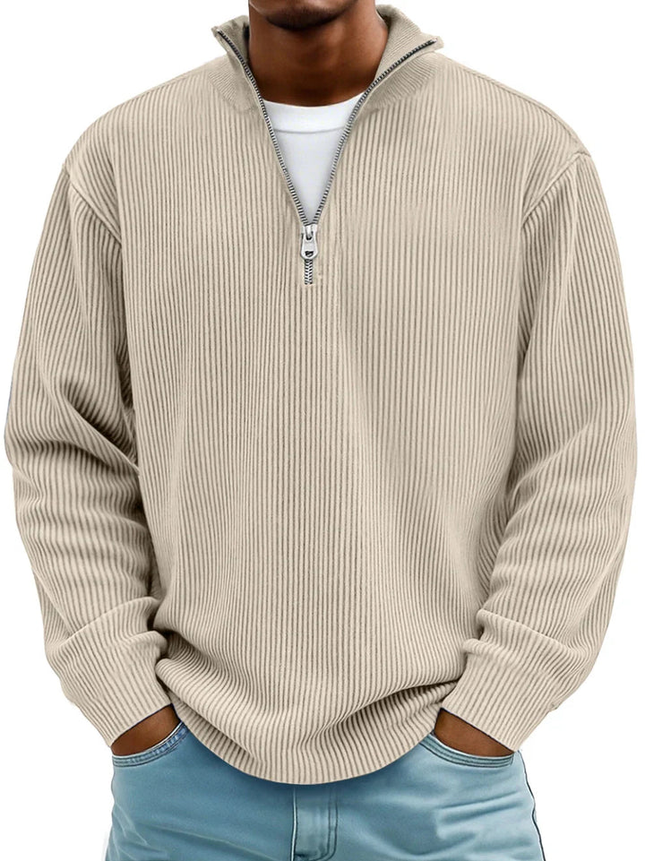 Mens Ribbed Knit Quarter Zip Sweater Stand Collar