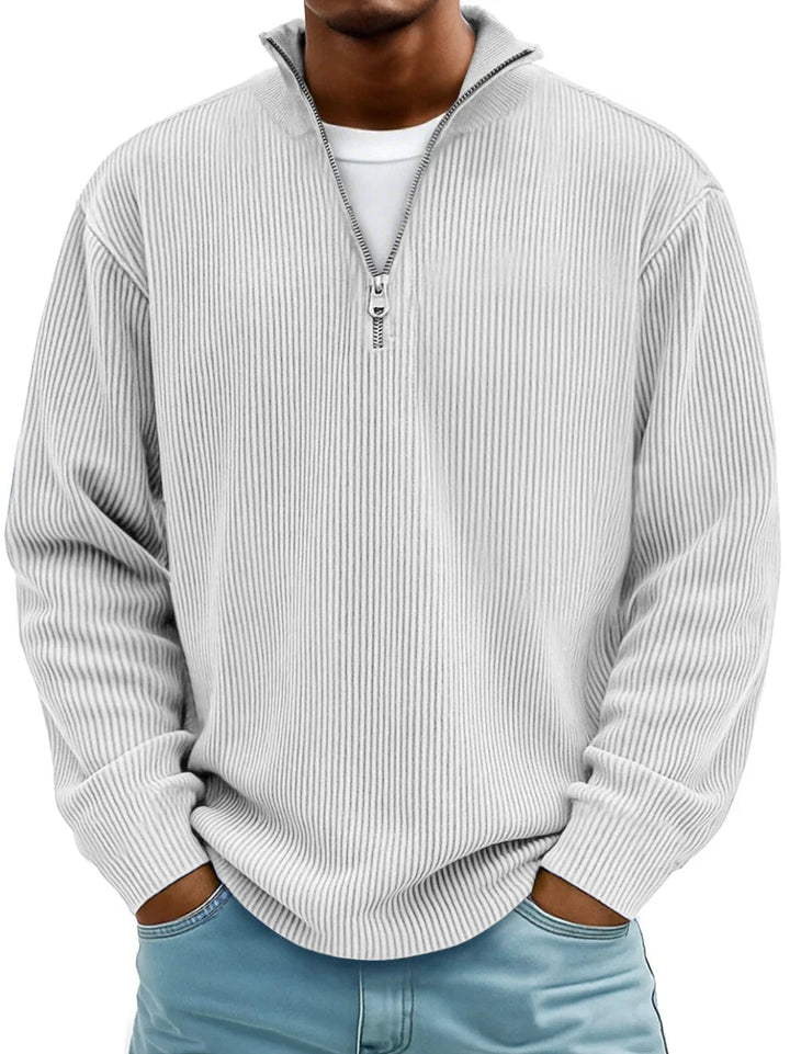 Mens Ribbed Knit Quarter Zip Sweater Stand Collar