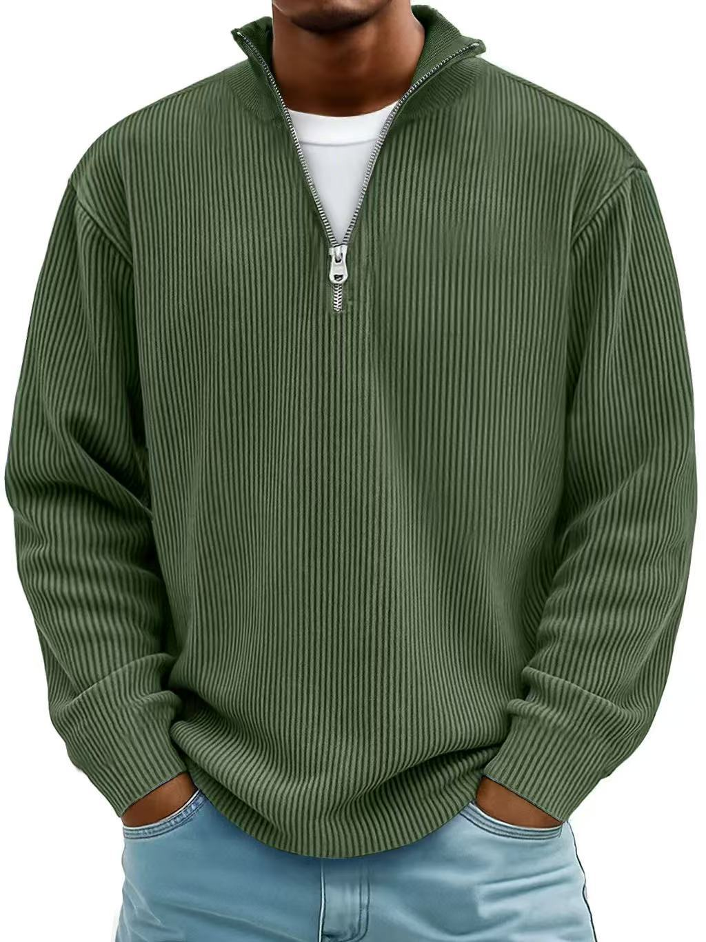 Mens Ribbed Knit Quarter Zip Sweater Stand Collar
