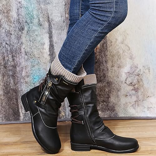 Lace Up Side Zip Draped Ankle Boots Women
