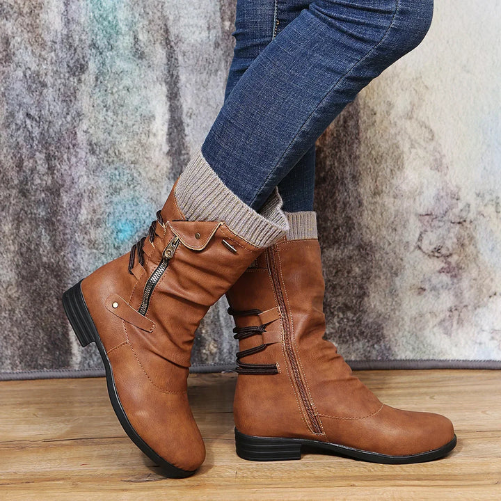Lace Up Side Zip Draped Ankle Boots Women