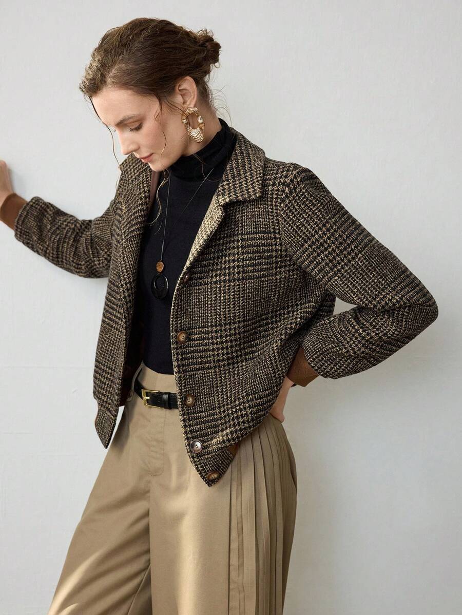 Women Cropped Tweed Jacket Structured Fall Blazer