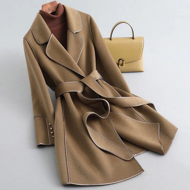 Women Belted Trench Coat Notch Lapel Fit and Flare
