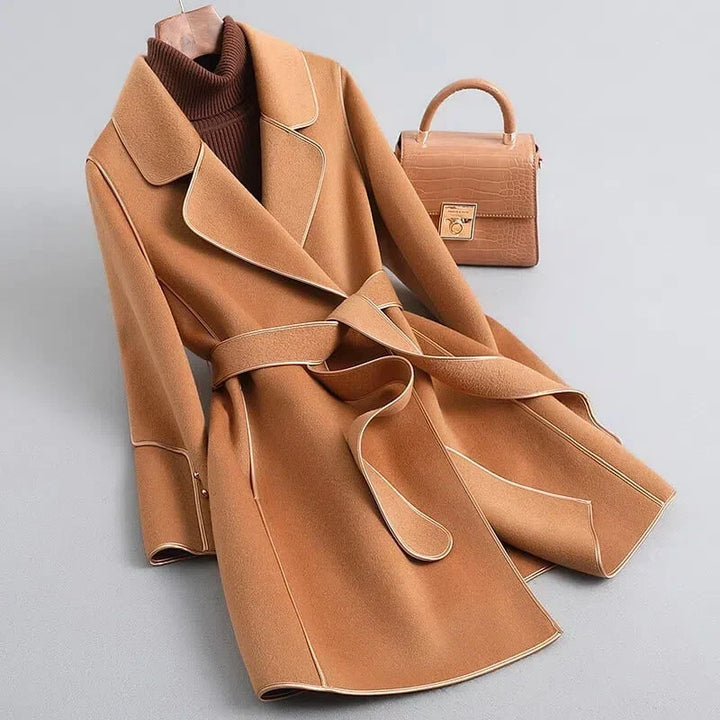 Women Belted Trench Coat Notch Lapel Fit and Flare