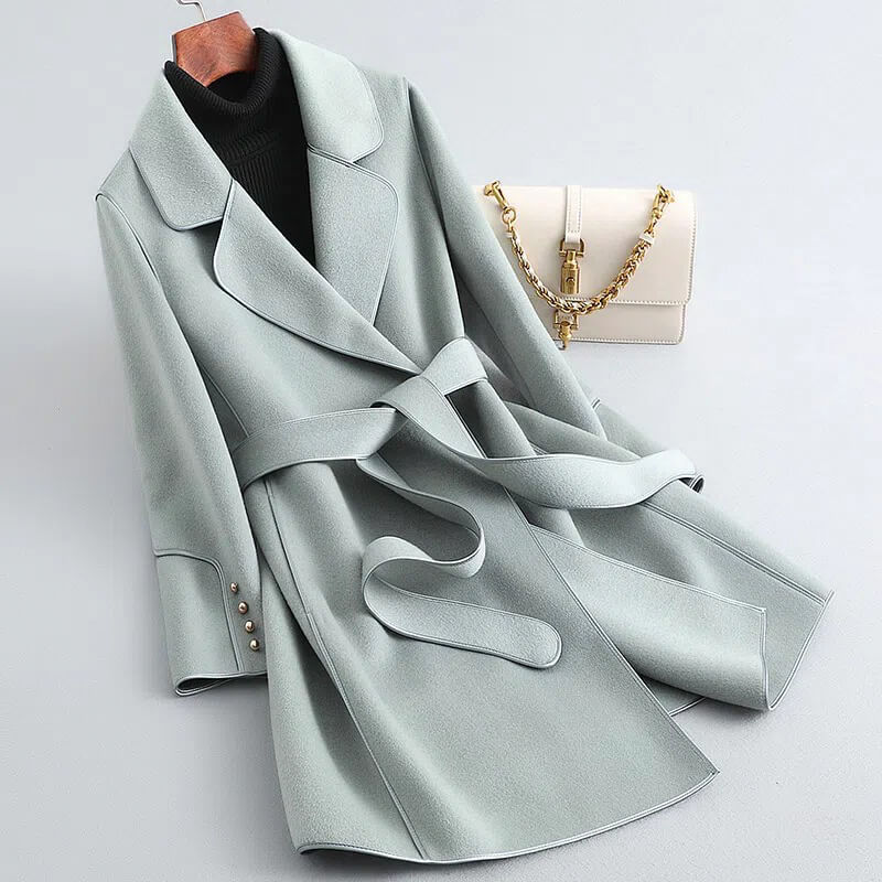 Women Belted Trench Coat Notch Lapel Fit and Flare
