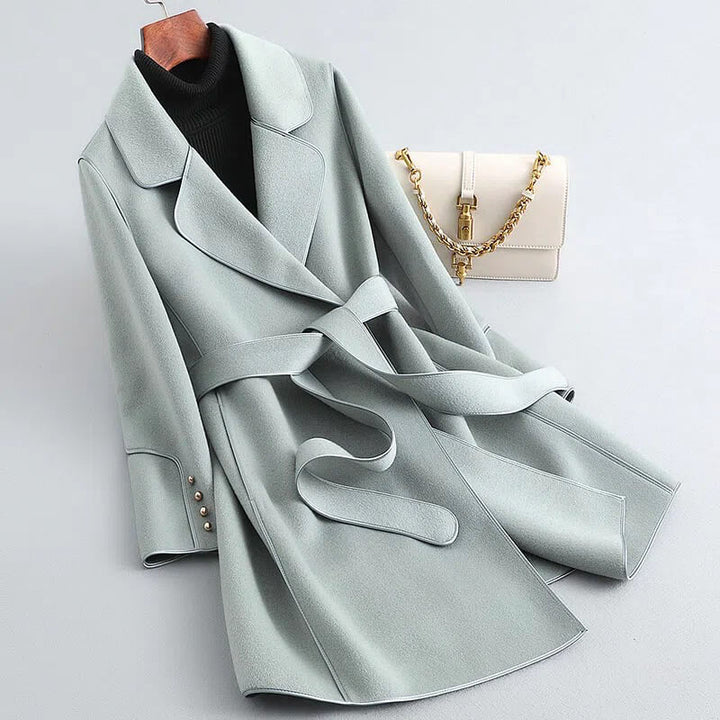 Women Belted Trench Coat Notch Lapel Fit and Flare