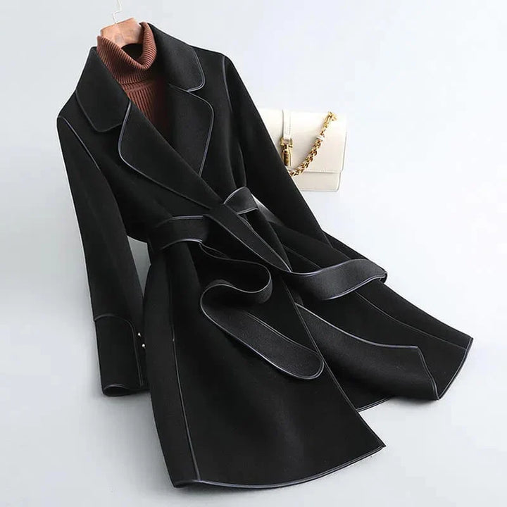 Women Belted Trench Coat Notch Lapel Fit and Flare