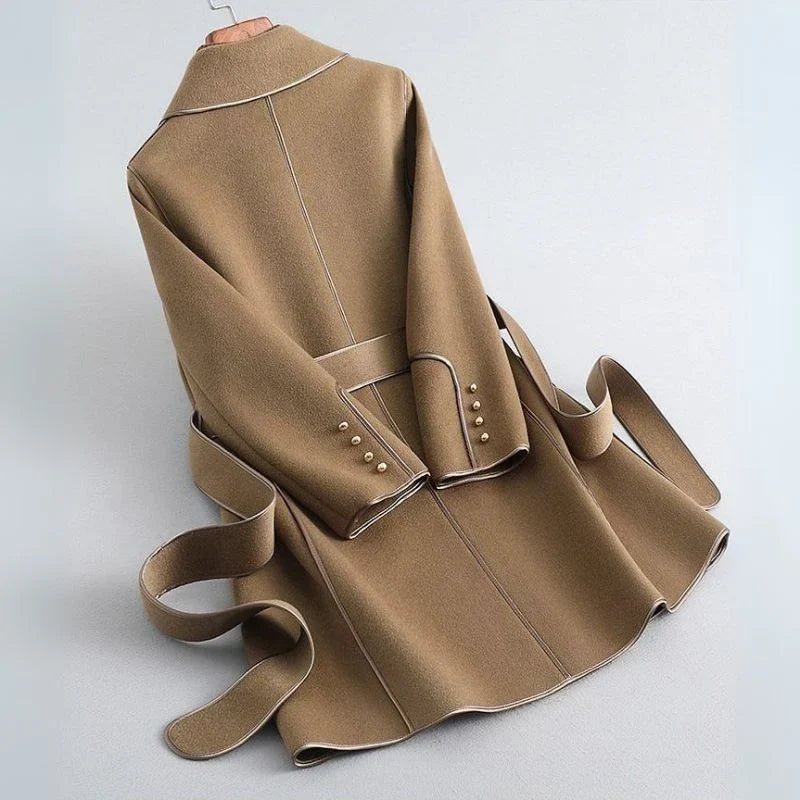 Women Belted Trench Coat Notch Lapel Fit and Flare