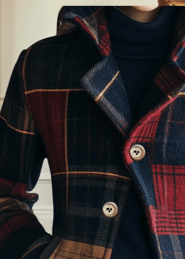 Womens Plaid Wool Blend Tailored Jacket