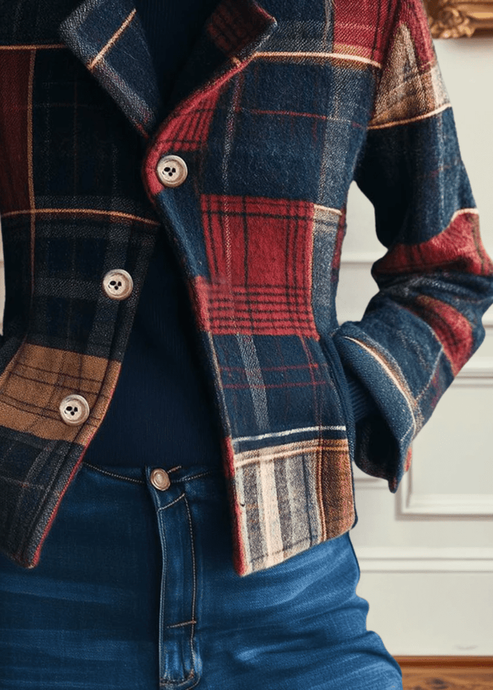 Womens Plaid Wool Blend Tailored Jacket