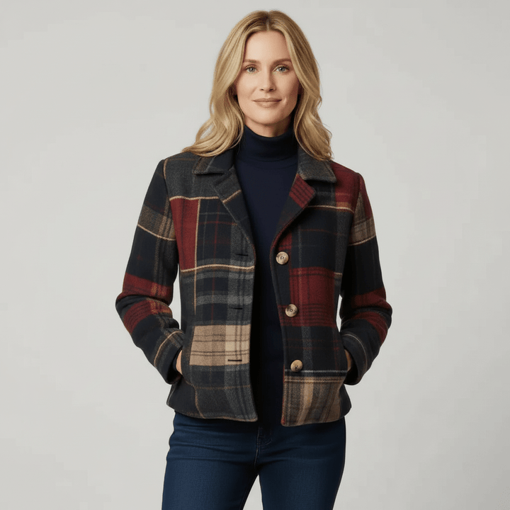 Womens Plaid Wool Blend Tailored Jacket