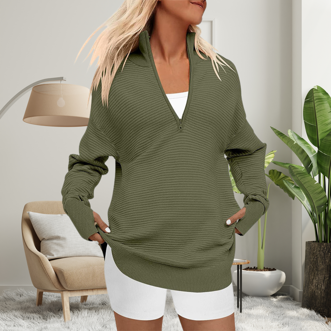 Oversized Draped Knit Sweater Longline Zip Women