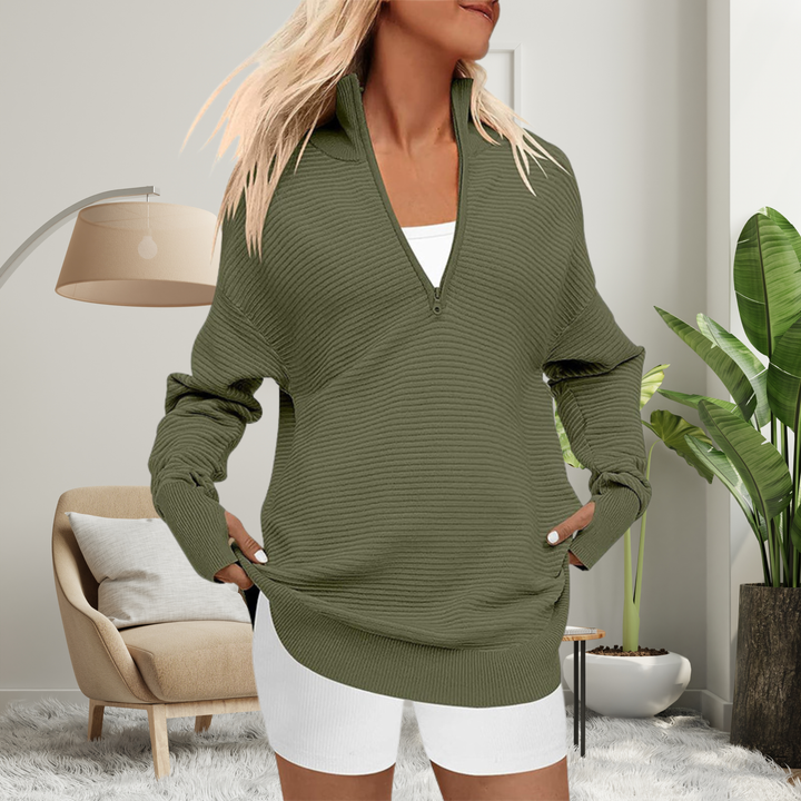 Oversized Draped Knit Sweater Longline Zip Women